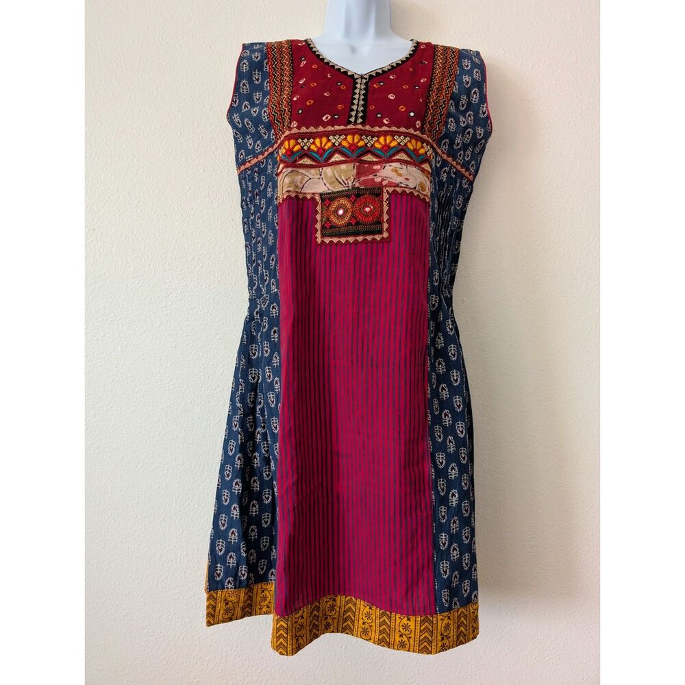 Ranjan Handicrafts Indian Boho Patchwork Embroidered Mirror Work Tunic Dress
